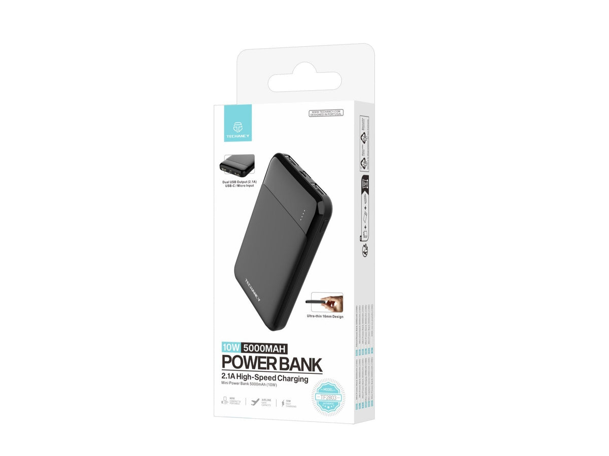 Techancy mini power bank 5000mAh încărcare rapidă 10W compact protecție inteligentă